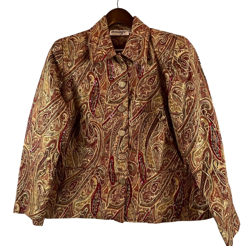 Vintage Y2K Anage Jacket L Paisley Beaded Sequin Embellished Boho Blazer India